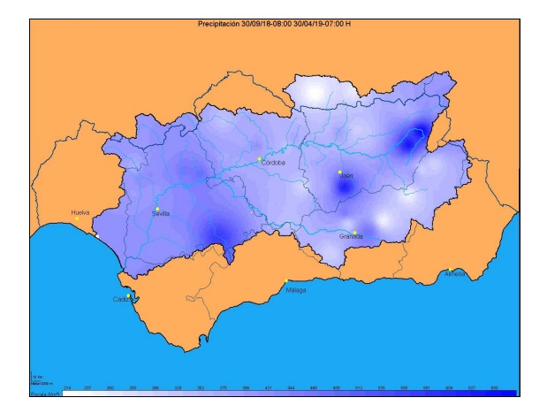 Mapa de la precipitación acumulada desde el inicio del año hidrológico