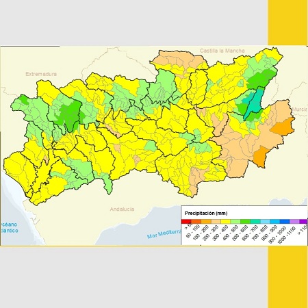 Mapa de precipitación acumulada a lo largo del año hidrológico